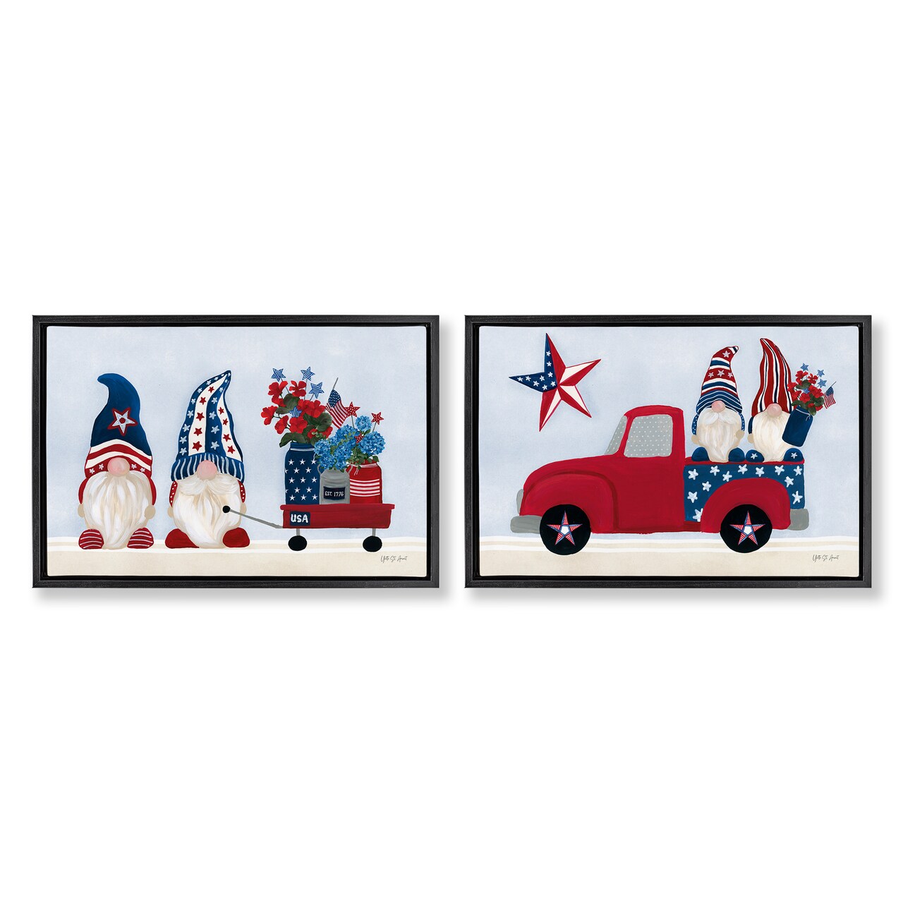 Stupell Industries Americana Florals & Gnomes 2pc Floater Framed Canvas Wall Art Set Design by Yvette St. Amant